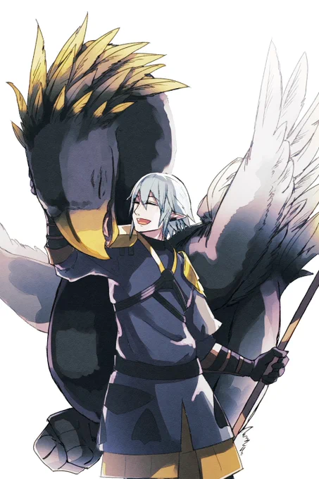 お絵描きチャレンジ7日目、 オルシュファンと黒チョコボとイイ笑顔。