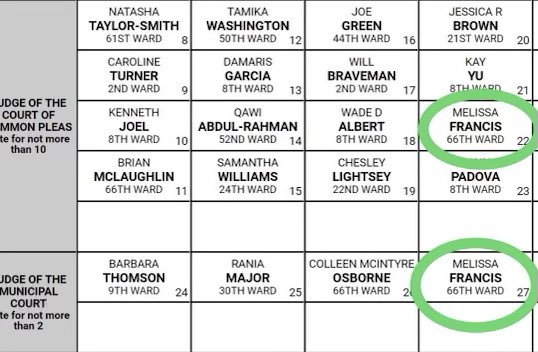 Francisforjudge's tweet image. Yo Philly! Melissa is the only candidate you can vote for TWICE!
Go @sixers! Go @Phillies!
VOTE on May 16!
#vote