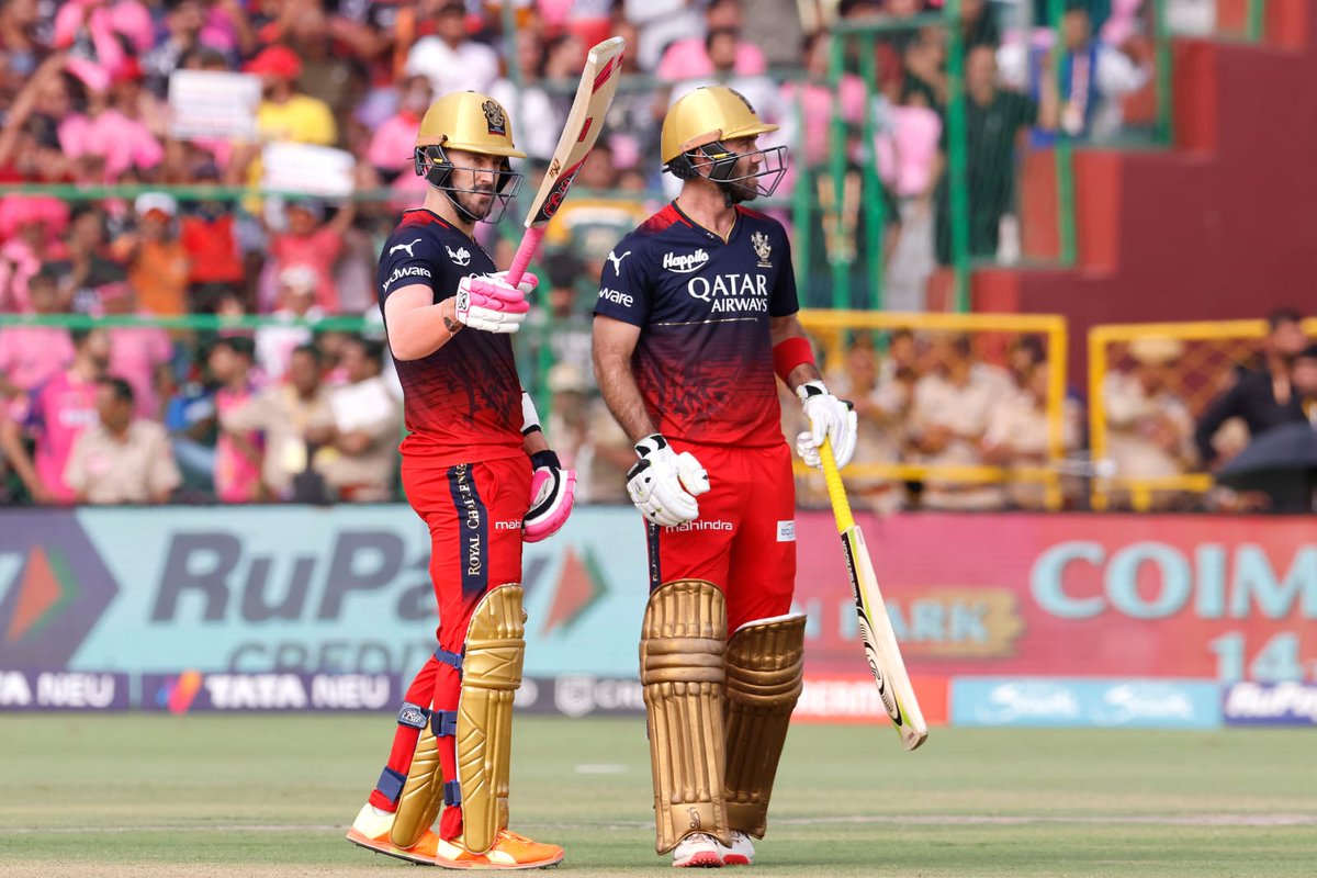 M_Raj03's tweet photo. What a win for #RCB! At the top, @Gmaxi_32 and @faf1307 adapted really well to the slow deck. @AnujRawat_1755's 11-ball 29* added the finishing touches. And the bowling effort was really impressive, especially by @WayneParnell in his spell of 3/11. 

A thumping victory. #RRvsRCB #IPL2023