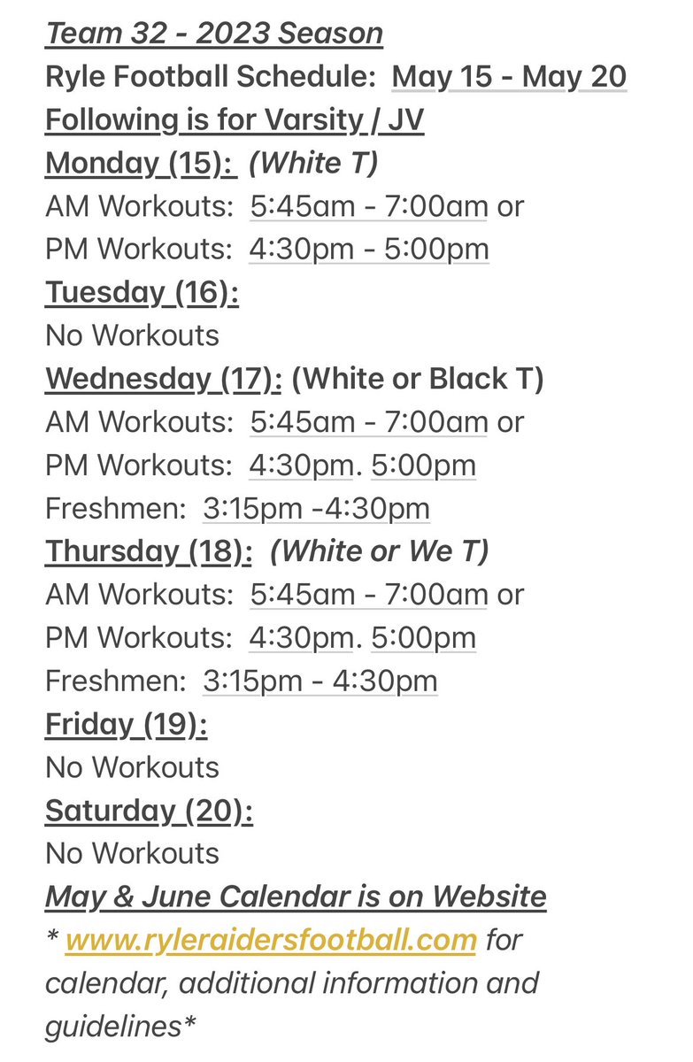 Ryle Football:  Schedule for the Week