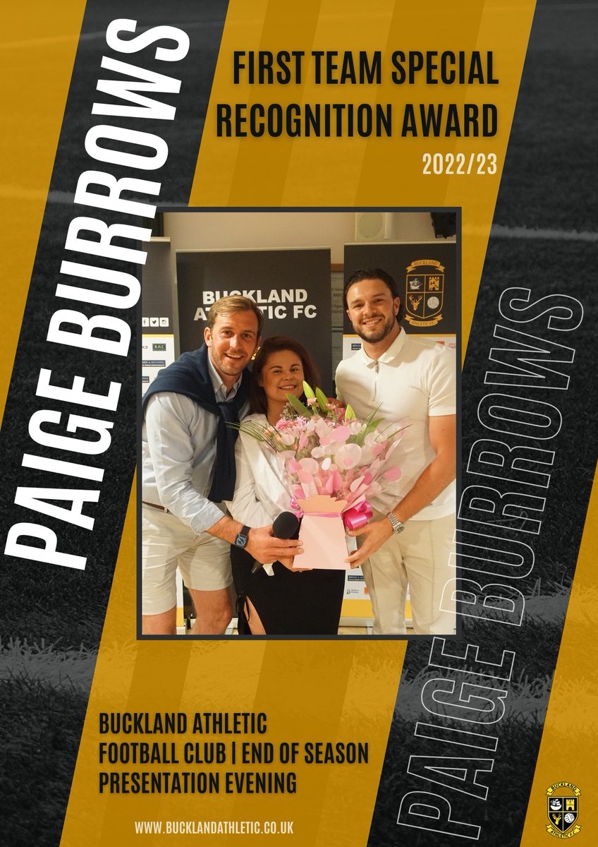 OfficalBAFC's tweet photo. 🏆 | End of Season Presentation Awards...

First Team Special Recognition Award - presented by @RobFarks and @FrazerClark4 was @PaigeBurrows3 👏

#UpTheBucks 🟡⚫️ https://t.co/XI8HOLODZH