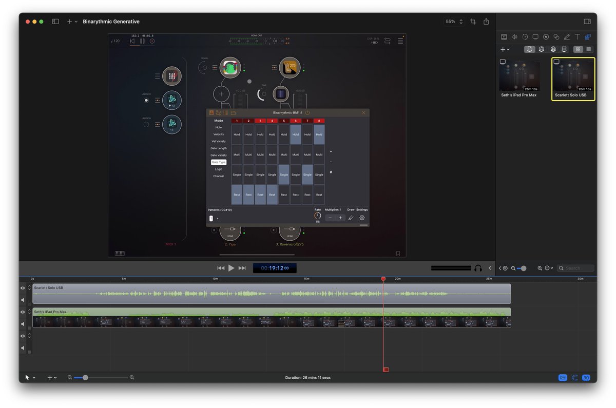 Currently editing a video on the new Binarythmic iPad sequencer, from @cem_olcay. Took me a little while to 'get' it but now that I have I can see a lot of uses for it.

apps.apple.com/us/app/binarhy…

#ipadMusic