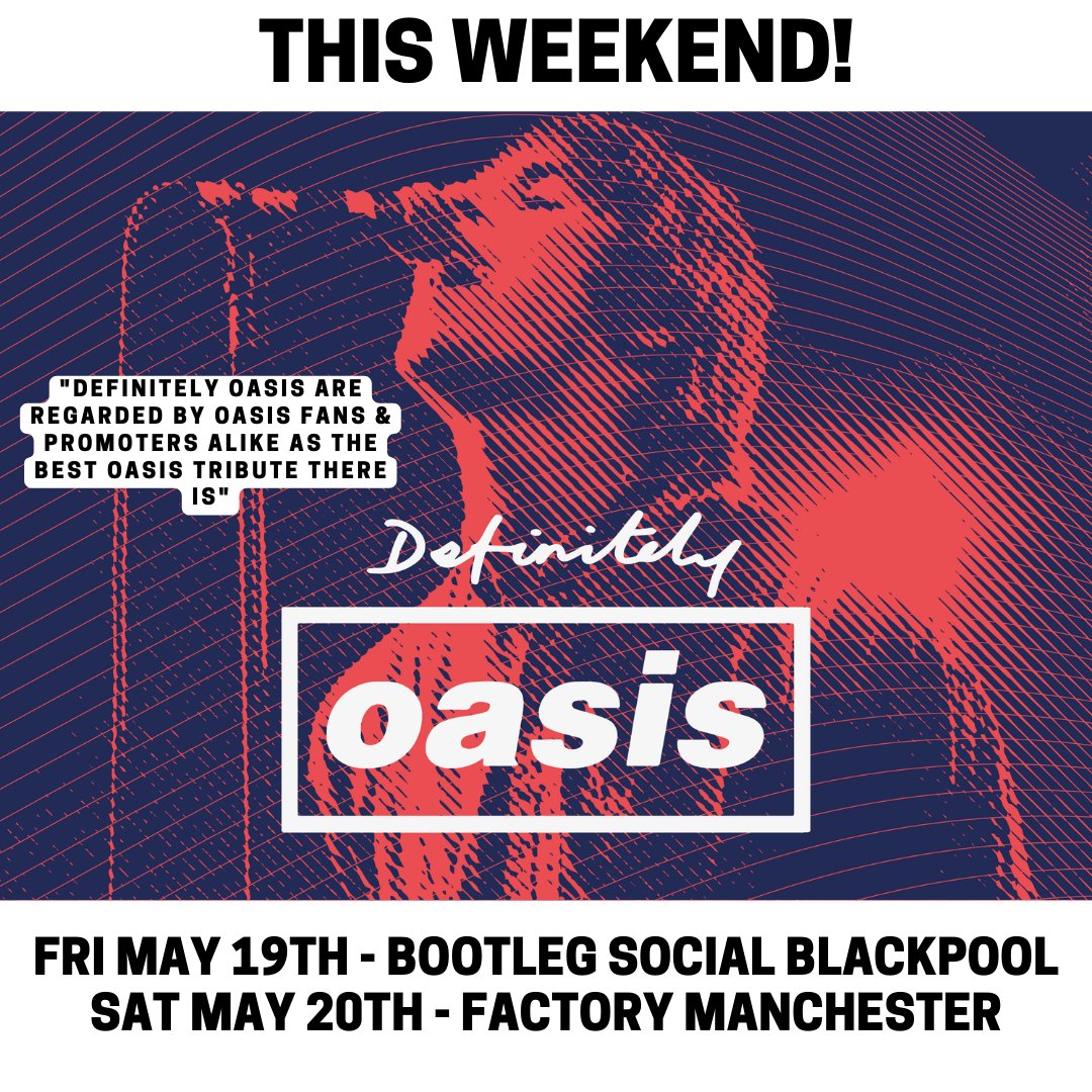 DefoOasis's tweet photo. This weekend we return to @bootlegbars in #Blackpool &amp; @Factory251Live in #Manchester 
Both events are close to selling out, Grab your tickets here before they do 😎
🎟️ https://t.co/60BlxRX5zA

@visitBlackpool @CityLifeManc https://t.co/wGobeQpMBY