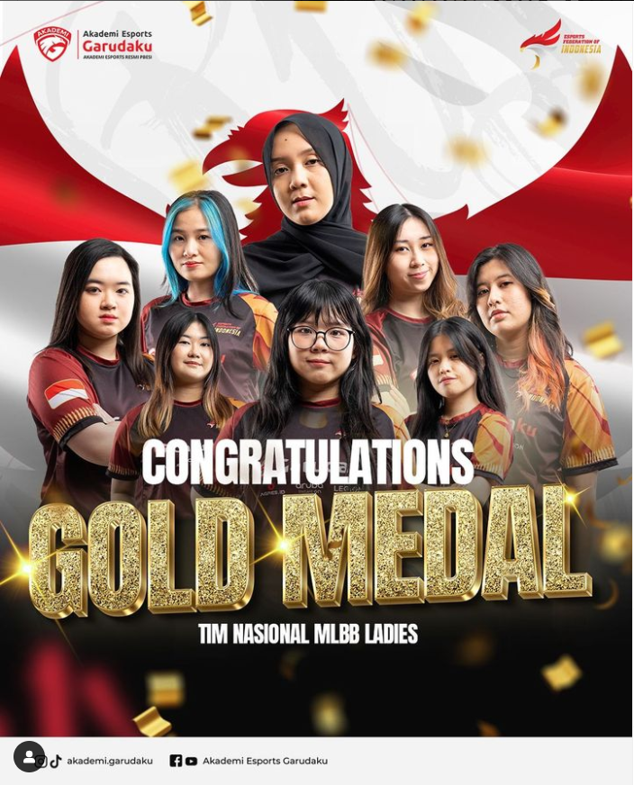 esi_Jateng's tweet photo. Selamat kepada tim putri MLBB atas capaian medali emas, Congrats Ladies, terima kasih perjuangannya🥇🇮🇩

#T1MINDONESIA #IndonesiaEmas #Seagameskamboja #PBESI #Garudaku #EsportsIndonesia #JagoAjaGaCukup #esijateng https://t.co/fSYf4s5M9f