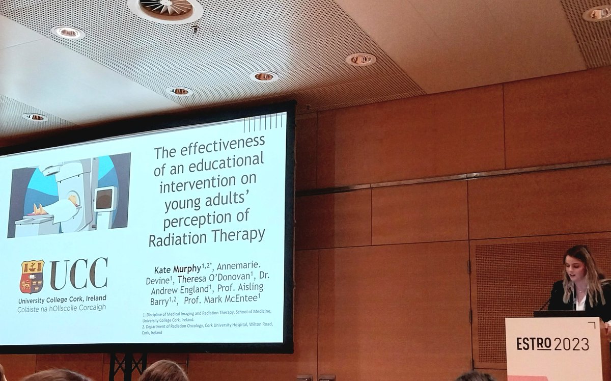 Fantastic presentation from Kate Murphy on her work raising the profile of the #RTT career in schools! <a href="/odonovmt/">Theresa O Donovan</a> <a href="/markmcentee/">Prof Mark McEntee</a> <a href="/aengland1/">Andrew England</a> <a href="/aislingbarryro/">Aisling Barry</a> <a href="/CUH_Cork/">Cork University Hospitals</a> <a href="/UCCMedHealth/">UCC Medicine & Health</a> #ESTRO23