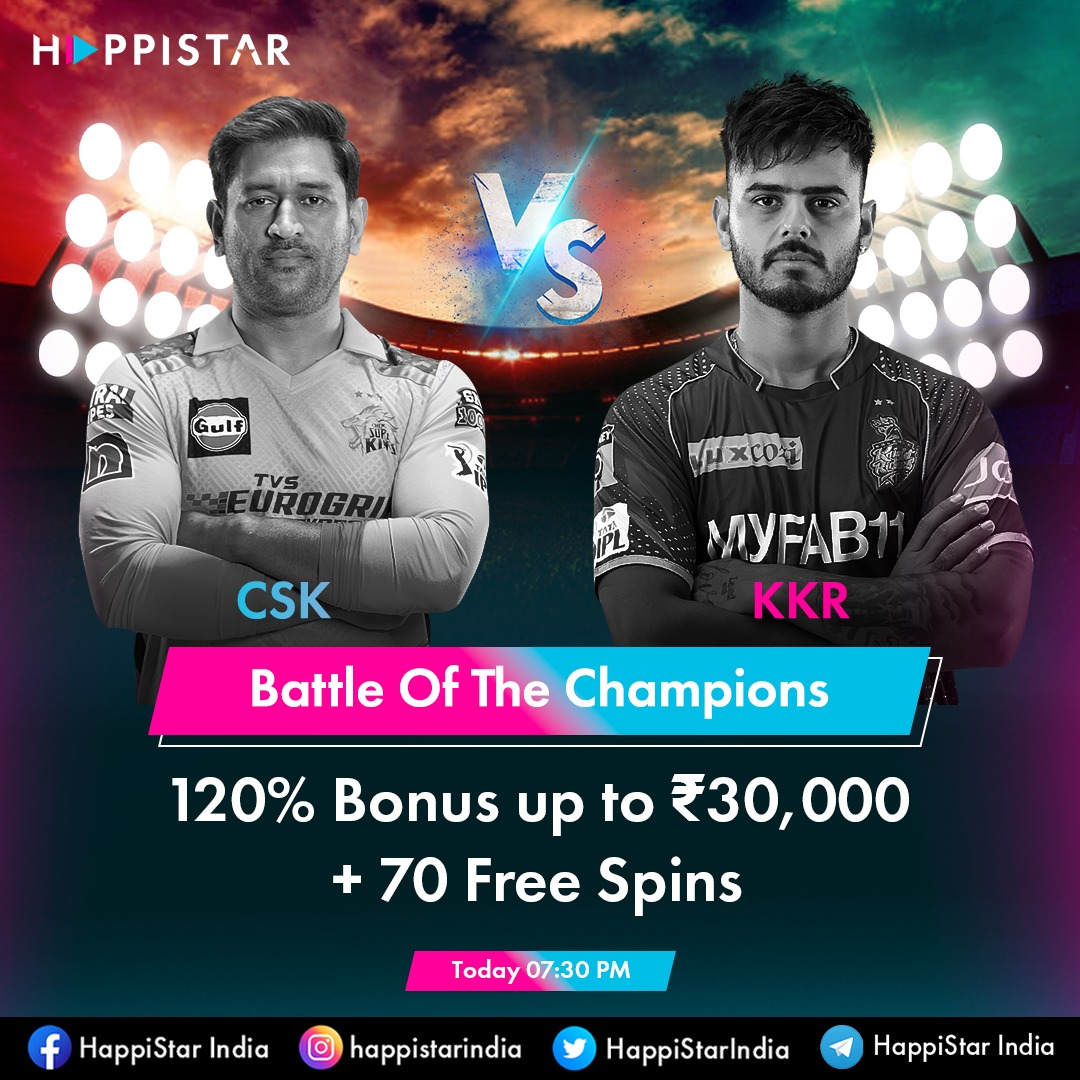 HappiStarIndia's tweet photo. Ajki jeet hogi kiske naam? Khelo Happistar pe or pao 120% bonus up to βΉ30,000 π΅ + 70 free spins.
#Happistar #HappistarIndia #Happistargames #cskvskkr #kkrvscsk #ipl2023 #rrvsrcb #rcbvsrr #rcbfans #viratkohli #maxwell #joeroot #dhoni #dhonifans https://t.co/4Z1ol9YaV4