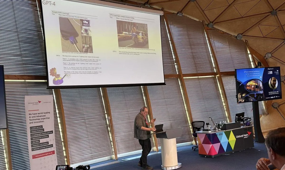 billatnapier's tweet photo. I gave my first major presentation on ChatGPT last week at #bigdata23, and tried to be positive, but also outlined many of the threats that AI bots bring to cybersecurity. The Previous Experiments With AI Bots Didn’t Go Well … Here’s Tay and Norman: https://t.co/WW5aJphH4l https://t.co/6jpVS7piNe
