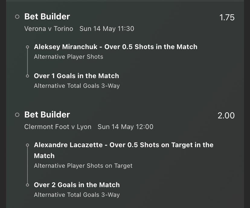 viniftbll's tweet photo. Morning Double ๐
Verona Vs Torino ๐ฎ๐น
Odds @ 1.75๐
Clermont Foot Vs Lyon ๐ซ๐ท
Odds @ 2.00๐
As a Double Odds @ 3.50๐
#betbuilder #betdouble #overundertips #eurovisiongr https://t.co/Fij1yb2hkv