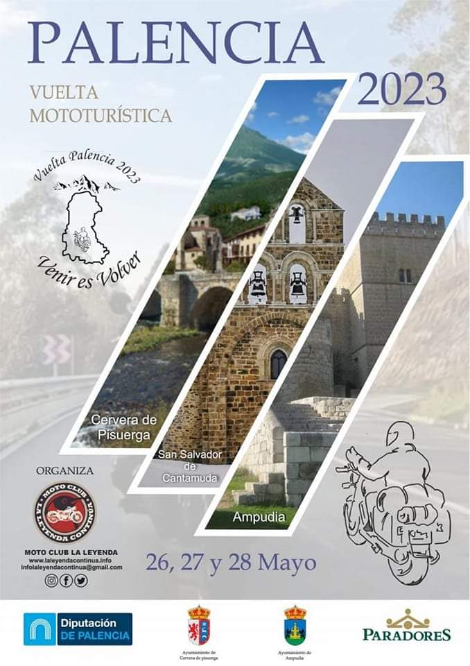 🗓 26, 27 y 28 de mayo de 2023
✌🏼 PALENCIA VUELTA MOTOTURÍSTICA
🛵 Organiza @LaLeyendaMotos
📌 #CerveraDePisuerga #Palencia