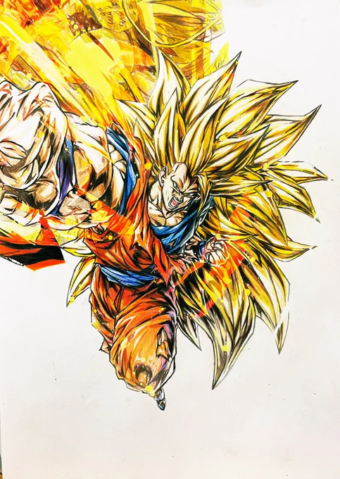 今日はここまで進みました 時間かかりそうです #ドラゴンボール #レジェンズ #悟空3龍拳爆発 #色鉛筆 #模写