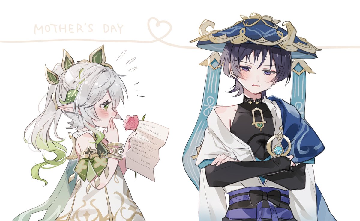 ナヒーダ(原神) ,スカラマシュ(原神) 「感謝のお手紙 #原神 #GenshinImapct」|そらに@春例え46aのイラスト