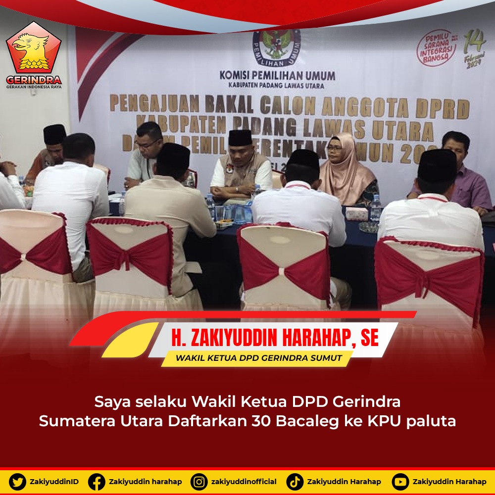 Saya selaku Wakil Ketua DPD Gerindra Sumatera Utara Daftarkan 30 Bacaleg ke KPU paluta

#ZakiyuddinHarahap #PadangLawasUtara #SumateraUtara #TapanuliSelatan #PadangSidempuan #CalonBupatiPadangLawasUtara