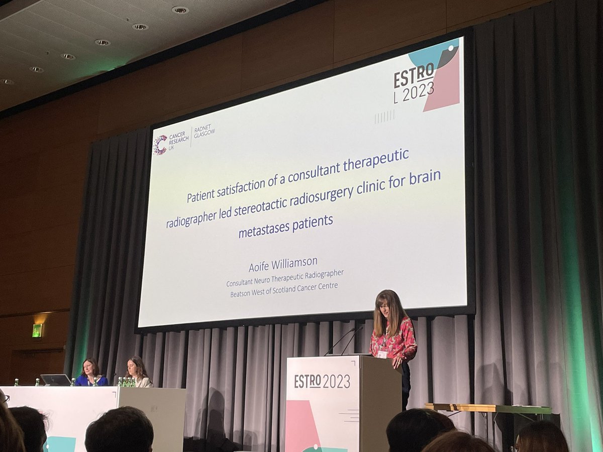 Excellent presentation by @WilliamsonAoife on ‘Patient satisfaction of Consultant Radiographer led SRS clinic’ Important work following on from this mornings session. Thanks to @Beatson_Charity for supporting presentation of this work. #ESTRO23 @ProfAJChalmers @RadNetCRUKGla
