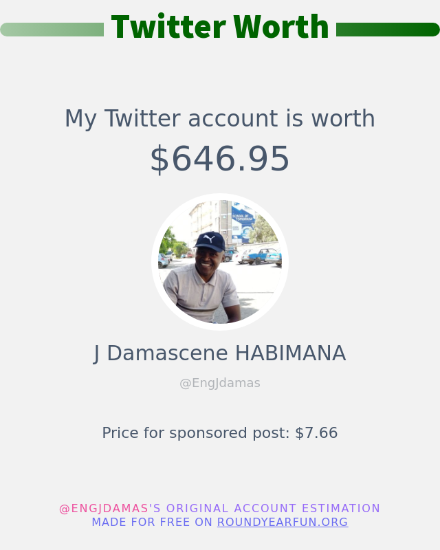 EngJdamas's tweet photo. My Twitter worth is: $646.95

➡️ https://t.co/jafKjKIynI https://t.co/f8u2ACAdaF
