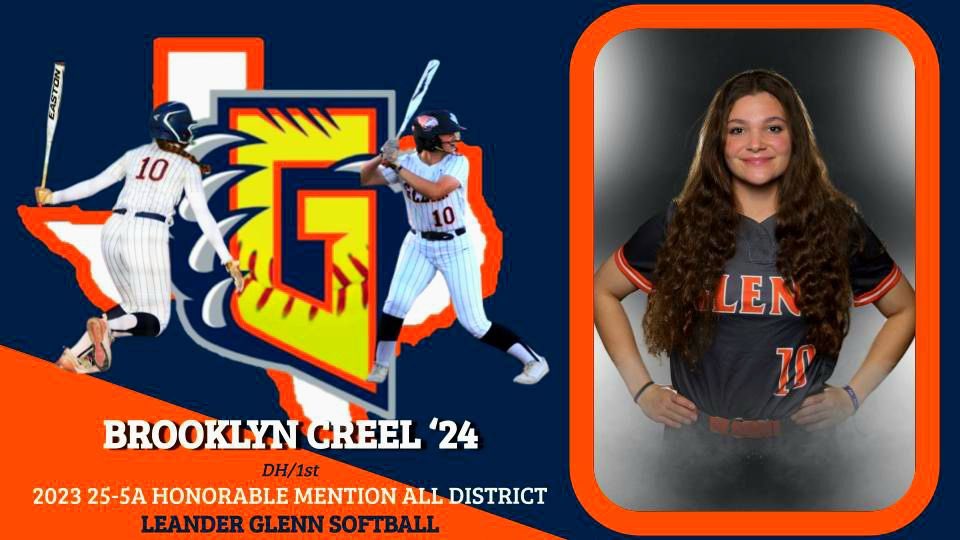 GlennHSSoftball's tweet photo. 🥎 Congrats to our very own junior Brooklyn Creel and all of her hard work being named Honorable Mention All District! #3P #WTD #AllGritNoQuit #GrizzlyNation https://t.co/Lm18Z6ROna