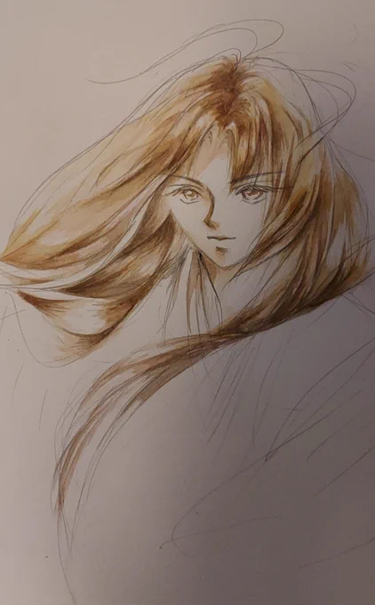 #落書き #落書きギルド #イラスト #illustration #アナログ絵 今塗ってる絵が、全貌が視えてきてハラショ～と嬉しくなって、ムダに落描き やってみたかった数色チャレンジ 1時間強くらいチャレンジ やっぱ100均画用紙は描きにくいな