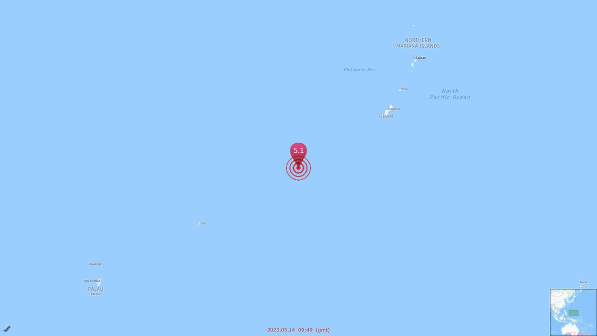 ⌚ 2023.05.14  09:49  (gmt)
🏠 05.14  18:49,  29℃/84℉ ⛅
⭕ 5.1
🗺 State of Yap, Federated States of Micronesia     
Earthquakes.eu.org/?@dXM2MDAwa2J0…
     
#earthquake     
#yap  #federatedstatesofmicronesia