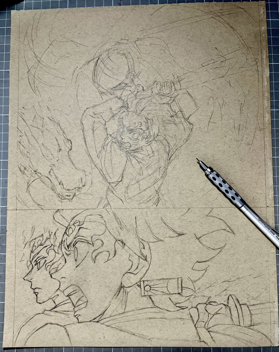 LIVEで少し描き進められました☺️ (アーカイブはイン⭐️に) B 4サイズなので描き終わるのいつになるやら....  たぶん今日の放送見て、多分また👹を描き出す未来が見えます....