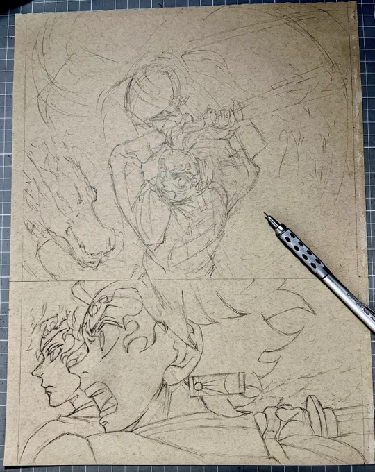 LIVEで少し描き進められました☺️ (アーカイブはイン⭐️に) B 4サイズなので描き終わるのいつになるやら....  たぶん今日の放送見て、多分また👹を描き出す未来が見えます....
