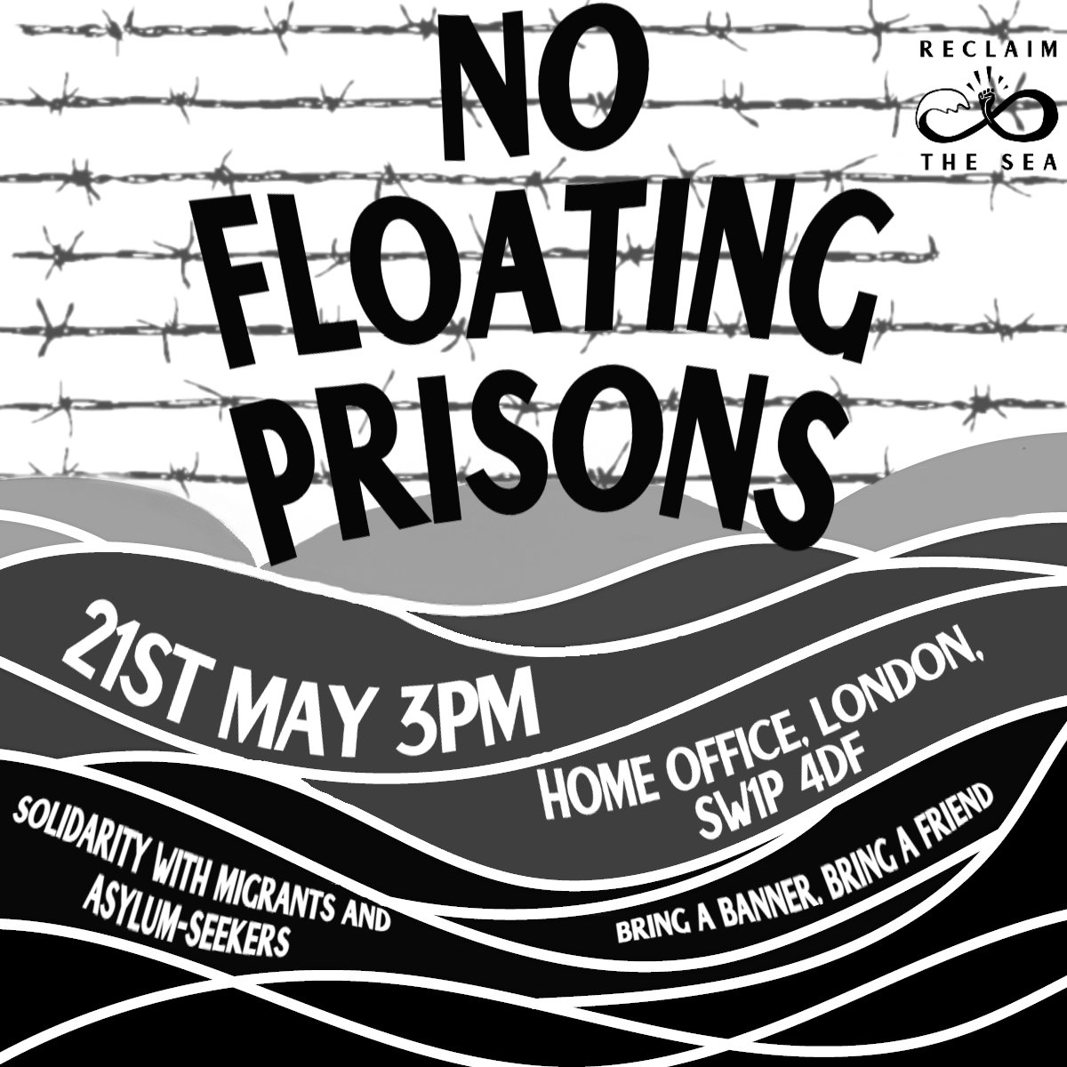 NO FLOATING PRISONS - Double Demonstration outside the Home Office, London, and at the #BibbyStockholm current location in Falmouth. Sunday, 3pm. Bring a banner, bring your friends. 

Solidarity with migrants and asylum seekers.

#NoFloatingPrisons #StopTheBill #MigrantRights