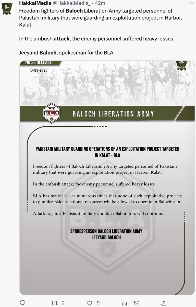 theAshleyMolly's tweet image. #PakistanArmy 
#SurrenderArmy 
Freedom fighters of Baloch Liberation Army targeted personnel of Pakistani military that were guarding an exploitation project in Harboi, Kalat.  Surrender Army suffered  heavy Loss 👍👍👍👍
@SeharShinwari @khalidsmarti