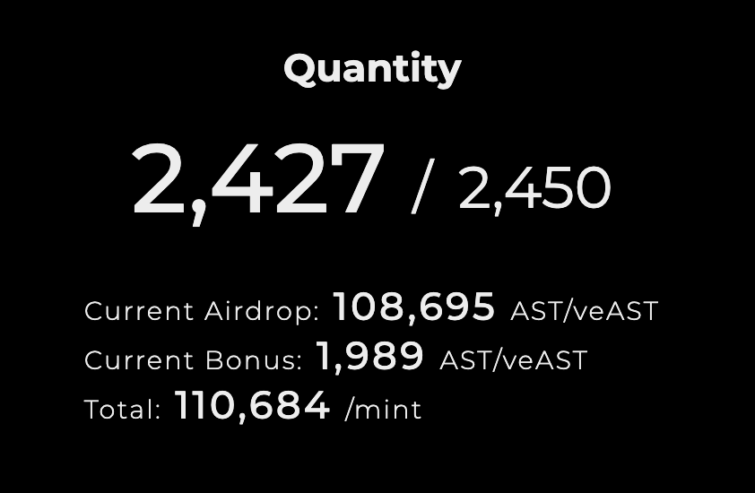 The 1st sale has 4 hours remaining.

Once Mint is complete, you will receive an allocation of 110,000 AST/veAST. 

What is #zkSync is really interesting. What will happen with the 2nd sale on #Arbitrum next week?

asterisk.finance/mint