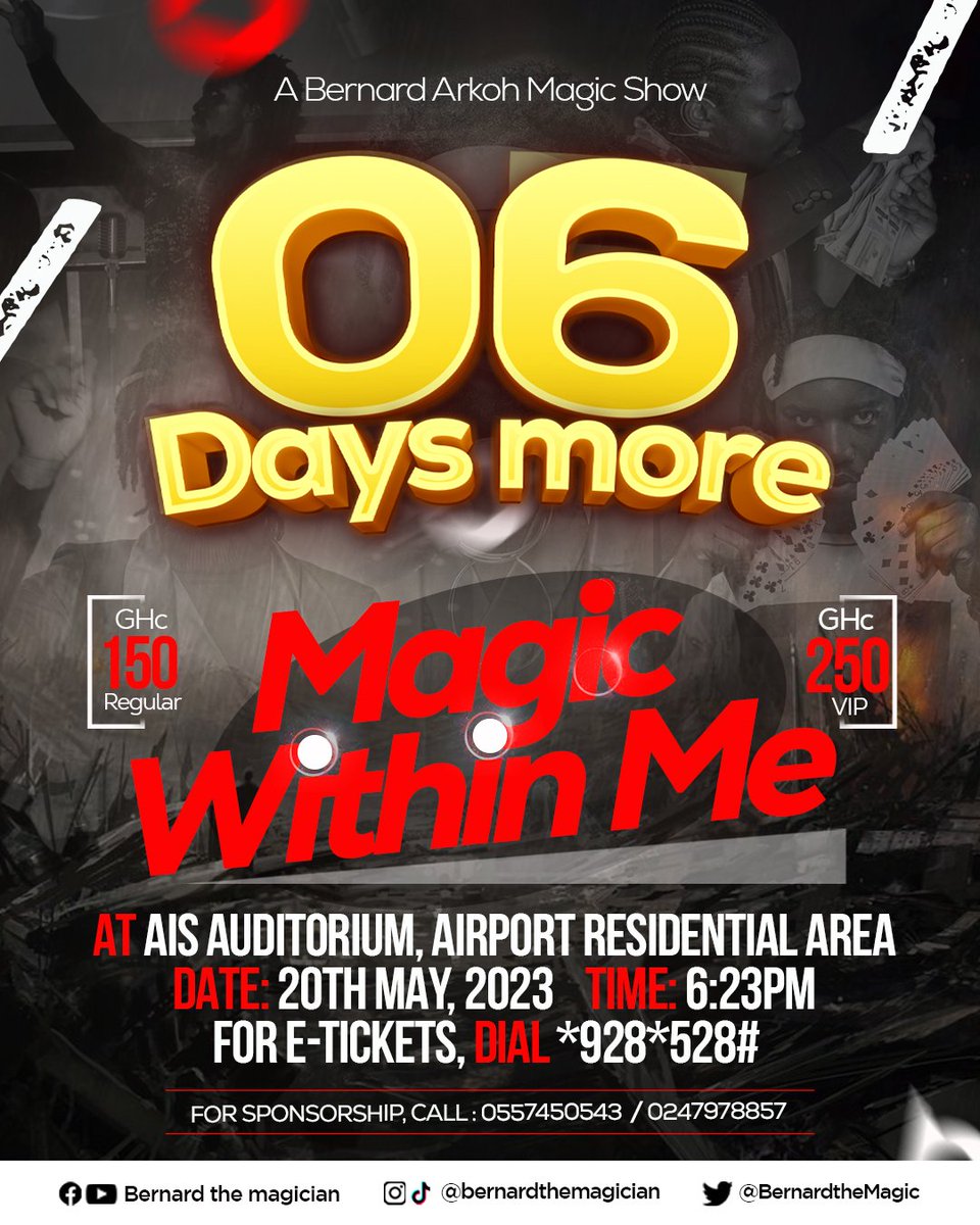 BernardtheMagic's tweet photo. You were Within Your Mum.
I'm organizing Magic Within Me.
Why not buy a ticket for your mum because she brought out the magic within her?
Dial *928* 528# to purchase your tickets.
pizzaman blacko Kojo Jones #MagicWithinMe #bernardthemagician #bernardarkoh https://t.co/3D4TBtvGro