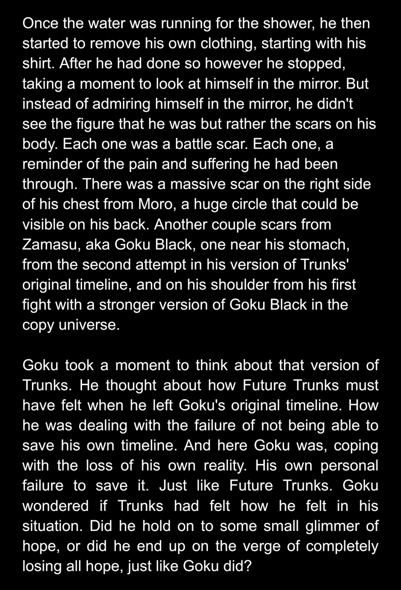 MegaMattZX's tweet photo. Preview to Chapter 3 of "A Light in The Darkest of Tunnels."
Yes I'm already aware of the parallels between this version of Goku and the version of Future Trunks from Super.
Catch up here: https://t.co/4rhXdsSsP1…
#Goku #ChiChi #GoChi #FanficWIP https://t.co/3lu4mWlr5D