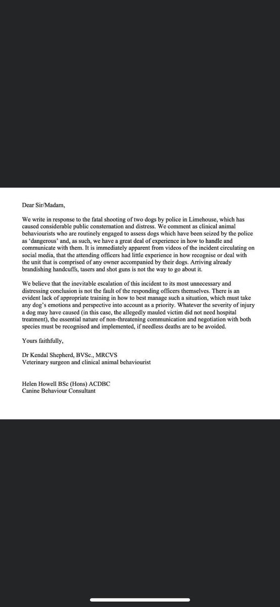 domdyer70's tweet photo. Good to see leading vets raising concerns about the shooting dead of two dogs in Limehouse by Metropolitan Police. Be good to see @BritishVets also issue a statement on this incident https://t.co/Ath12SGyPL