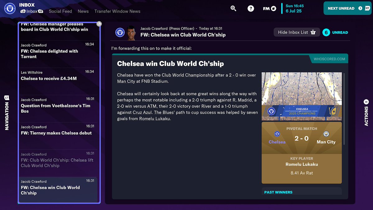 JamieTarrant's tweet photo. Champions of the World. 🌎 #FM23Console https://t.co/y46PkYtM9z