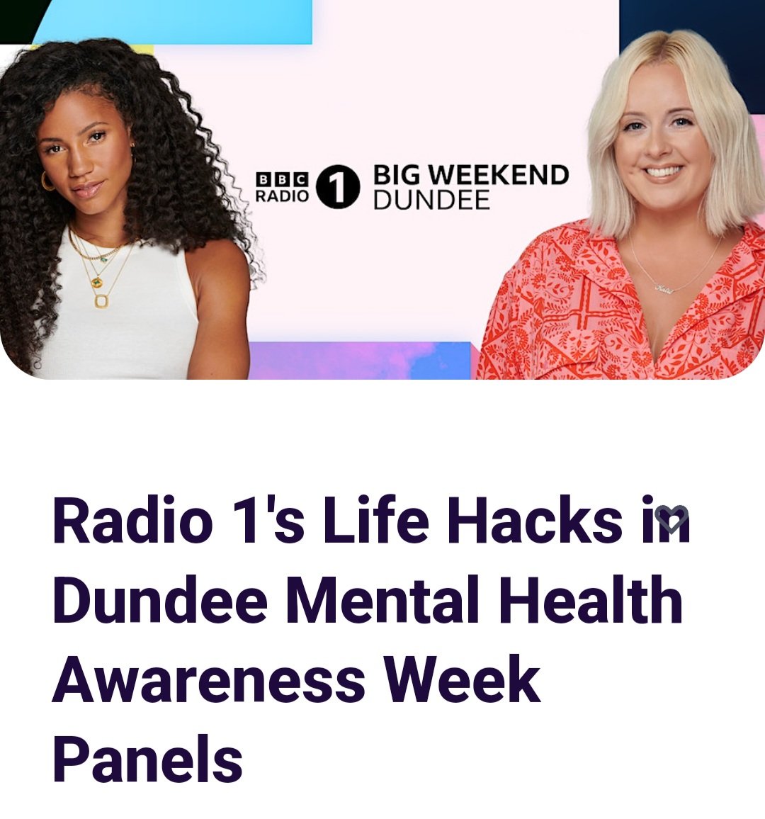 @BBCR1 are bringing @VickNHope & @KatieThistleton to #Dundee to explore the issues that affect our #mentalhealth This week there are 4 free panel events in the city. Come along eventbrite.co.uk/e/radio-1s-lif… @dundeeuni @VADundee @DundeeCulture @AbertayUni