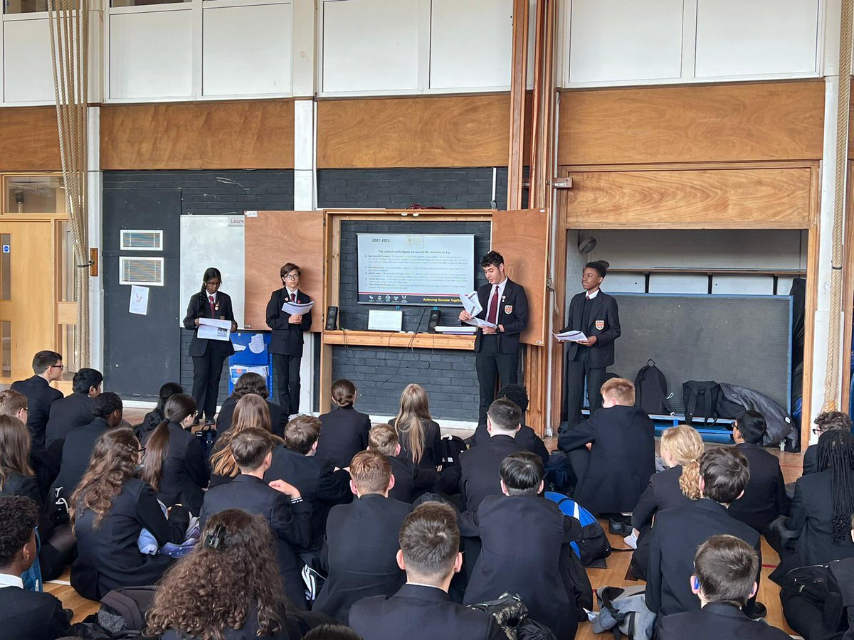 OSA_LVC's tweet photo. What a week for our Y9 LVC, 3 assemblies in 3 days led independently to our KS3 year groups. The progress they have made is phenomenal, well done and thank you to some of our LVC team for taking on this responsibility #LVC #Year9 #Leaders #Assembly #OSA https://t.co/kWbrGUmSug