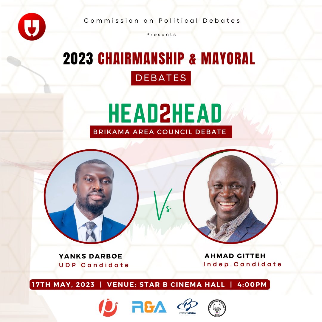 The West Coast HEAD2HEAD!

Join us for an electrifying Head-to-Head Chairmanship Debate between two formidable candidates: Yanks Darboe of the United Democratic Party (UDP) and Ahmad Gitteh, Independent Candidate.

🗓️ 17th  May, 2023
⏰ 4:00PM
📍 Star B Cinema Hallt