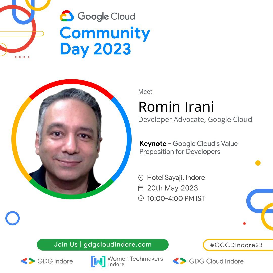 📢 Exciting Announcement 🎉

We are thrilled to reveal that the #keynotespeaker for #GCCDIndore'23 is none other than🌟Romin Irani🌟
As a renowned Developer Advocate at Google, Romin is set to captivate our audience with his deep insights into the Google Cloud Platform. 🌐💡