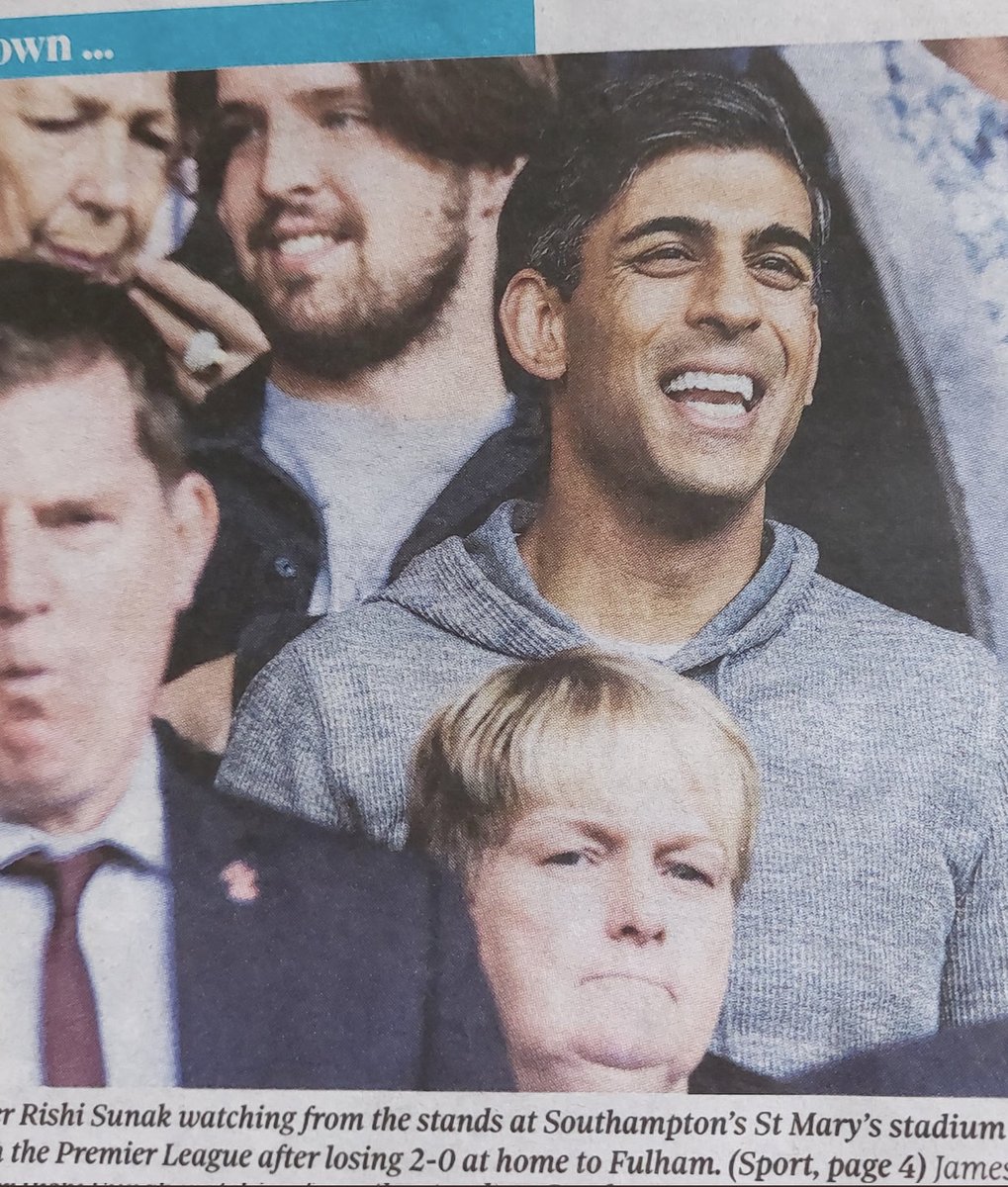 The perfect metaphor for post-Brexit Britain - the Tory billionaire PM laughing as his damaged team is relegated from the premier division. #gtto