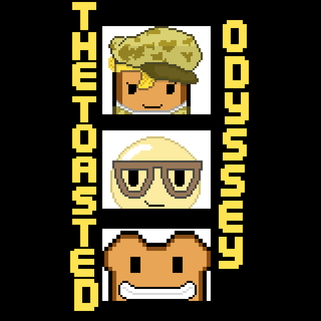 TheToastDev's tweet photo. Old promo art featuring prominent characters from The Toasted Odyssey Boot Camp Demo Part 2. After @CommanderQball drew it, he made the decision to make a vertical version to use as the background on his phone screen. https://t.co/A5y3Mgjc5M