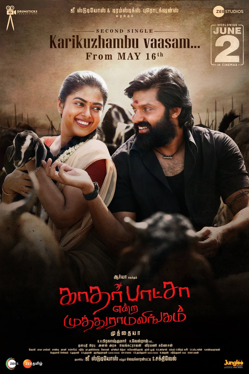 dir_muthaiya's tweet photo. A Mesmerizing Rural Love track #KarikuzhambuVaasam from #KatharbashaEndraMuturamalingam On MAY16 🎶❤️

#KEMTheMovie #KEMOnJUNE2

@arya_offl @SiddhiIdnani @gvprakash @VelrajR  @zeestudiossouth @DrumsticksProd  @jungleemusicSTH   @ActionAnlarasu @Kirubakaran_AKR @ertviji https://t.co/degFxirPQS