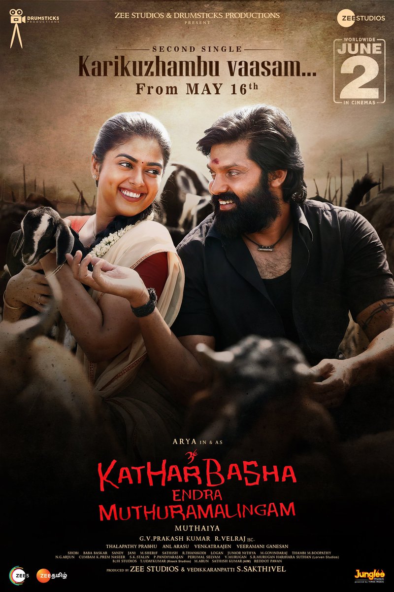 dir_muthaiya's tweet photo. A Mesmerizing Rural Love track #KarikuzhambuVaasam from #KatharbashaEndraMuturamalingam On MAY16 🎶❤️

#KEMTheMovie #KEMOnJUNE2

@arya_offl @SiddhiIdnani @gvprakash @VelrajR  @zeestudiossouth @DrumsticksProd  @jungleemusicSTH   @ActionAnlarasu @Kirubakaran_AKR @ertviji https://t.co/degFxirPQS