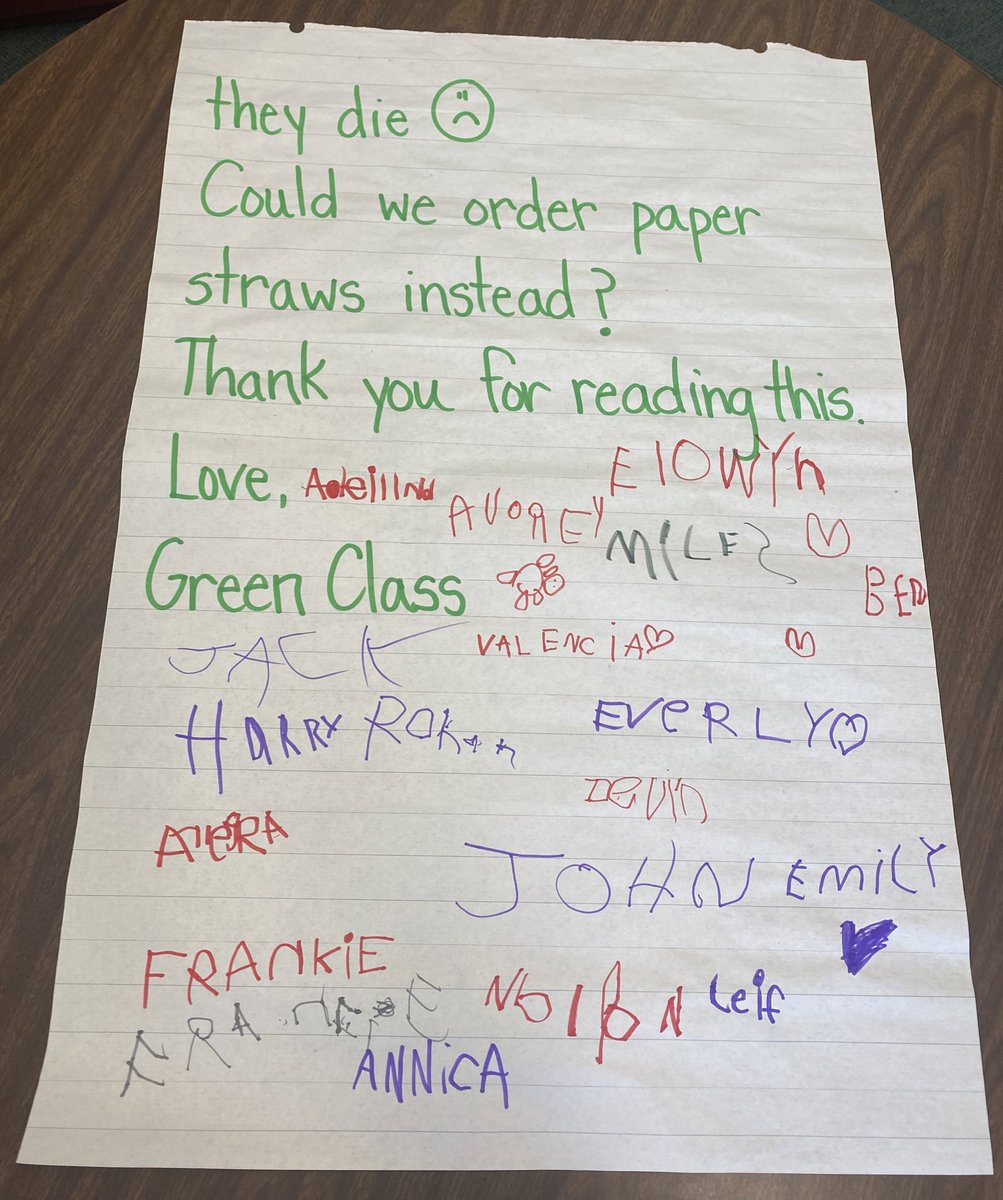 WoodroffeAvePS's tweet photo. I received a letter from the Green kindergarten class - they are thinking about how to make a difference in their world! No more plastic straws at Woodroffe PS going forward! @OCDSB https://t.co/N0z8DhrYF0