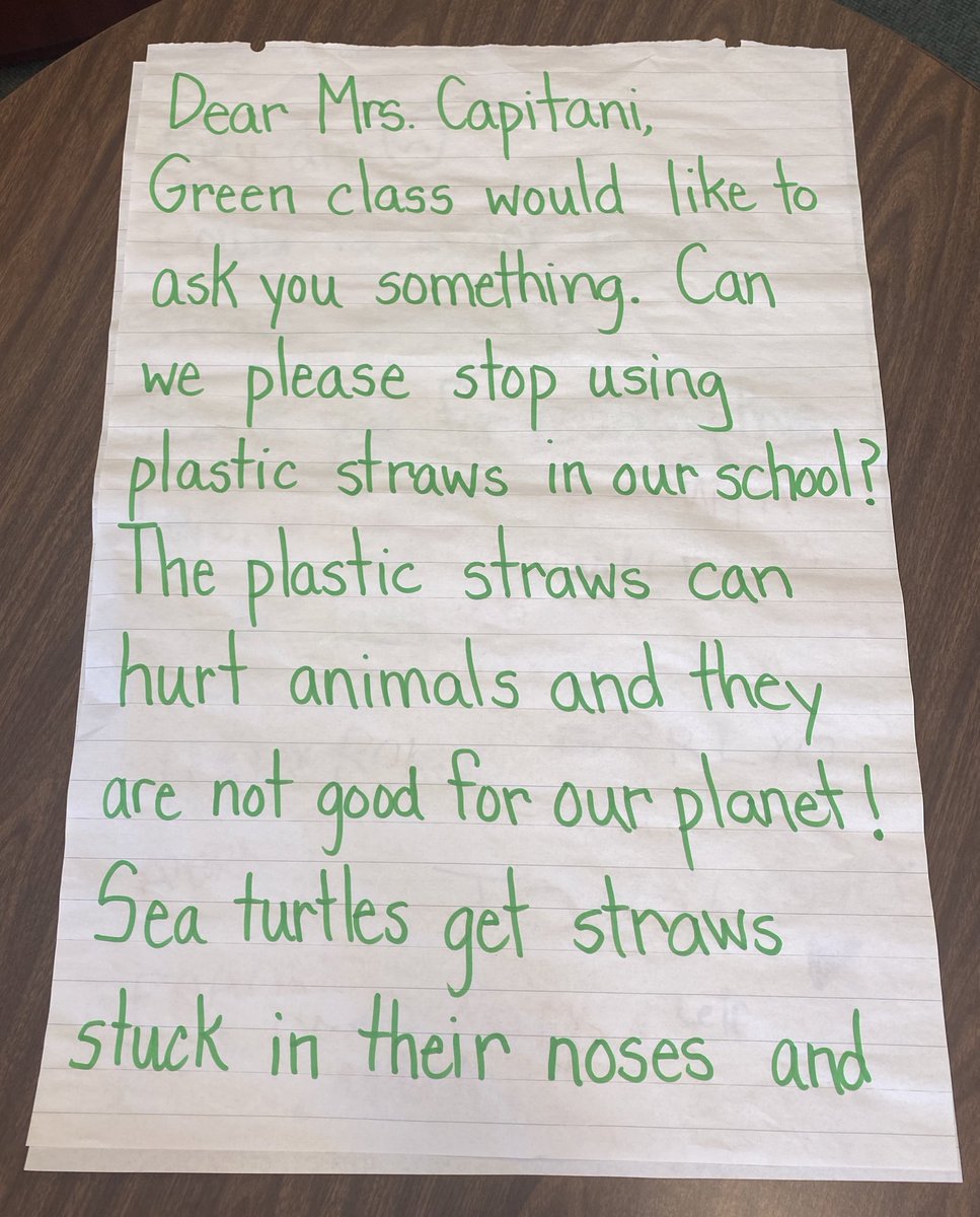 WoodroffeAvePS's tweet photo. I received a letter from the Green kindergarten class - they are thinking about how to make a difference in their world! No more plastic straws at Woodroffe PS going forward! @OCDSB https://t.co/N0z8DhrYF0