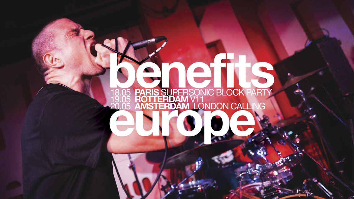 Benefits (@benefitstheband) on Twitter photo We're in Europe this week and we CAN'T WAIT! First time over the channel, it's going to be FORMIDABLE, MAGNIFIQUE etc. Pure unreal.
THURSDAY PARIS <a href="/SUPERSONICparis/">SUPERSONIC</a> BLOCK PARTY
FRIDAY ROTTERDAM @rotownrotterdam V11 w/<a href="/MyeTaai/">Mye_Taai</a>
SATURDAY AMSTERDAM <a href="/LondonCallingNL/">London Calling</a> at <a href="/ParadisoAdam/">Paradiso Amsterdam</a> We're in Europe this week and we CAN'T WAIT! First time over the channel, it's going to be FORMIDABLE, MAGNIFIQUE etc. Pure unreal.
THURSDAY PARIS <a href="/SUPERSONICparis/">SUPERSONIC</a> BLOCK PARTY
FRIDAY ROTTERDAM @rotownrotterdam V11 w/<a href="/MyeTaai/">Mye_Taai</a>
SATURDAY AMSTERDAM <a href="/LondonCallingNL/">London Calling</a> at <a href="/ParadisoAdam/">Paradiso Amsterdam</a>