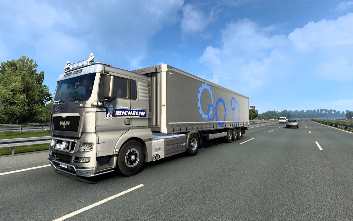 OldTanker76's tweet photo. Rolling on...from Warsaw (Poland) to Brest (France) with brand new #MAN truck "The Michelin Truck" #ETS2 #SCSoftware #trucking https://t.co/g2osg19rbL
