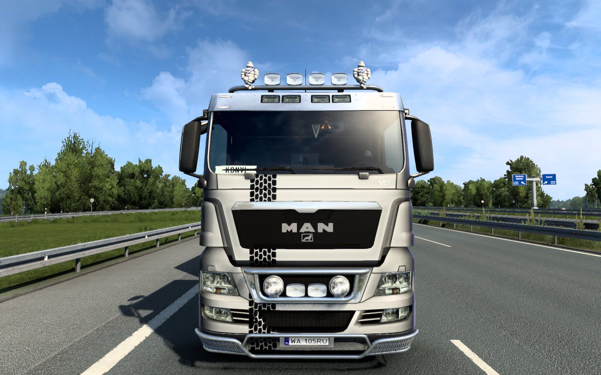 OldTanker76's tweet photo. Rolling on...from Warsaw (Poland) to Brest (France) with brand new #MAN truck "The Michelin Truck" #ETS2 #SCSoftware #trucking https://t.co/g2osg19rbL