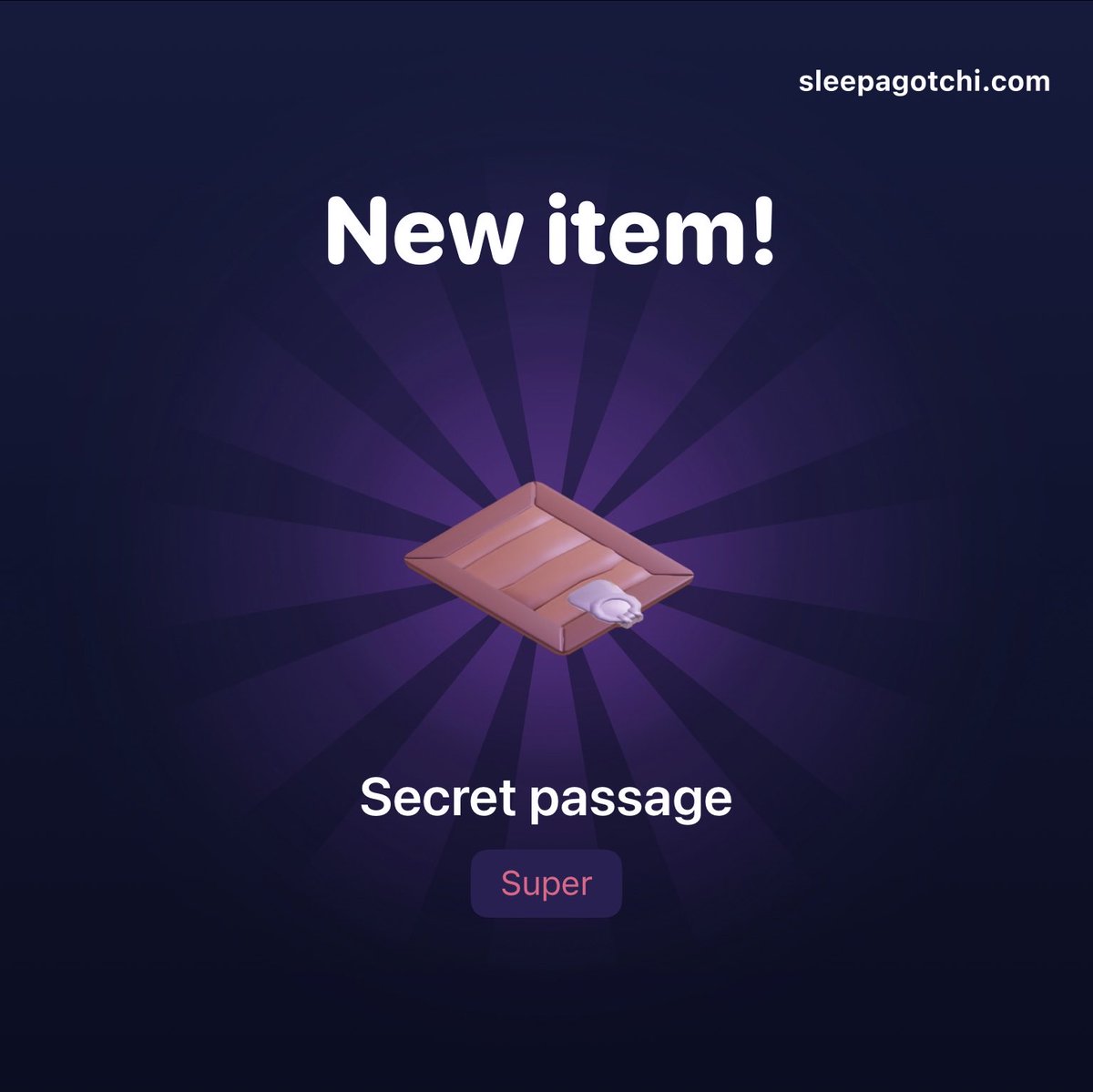 TwoT6938's tweet photo. I dropped a Super Rug “Secret passage“ today in #Sleepagotchi. Chances of that item dropping are 0.16% https://t.co/KyYHIXRlbs