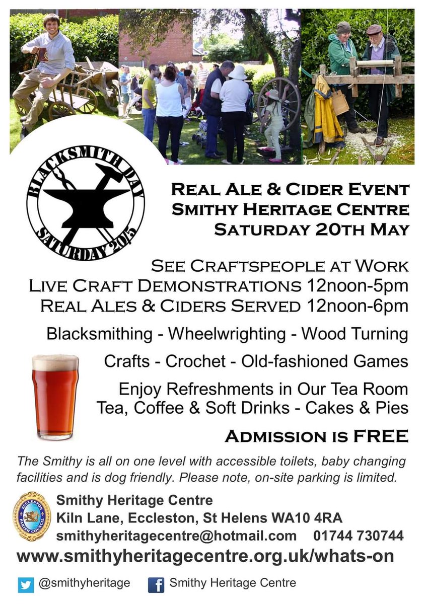 It's been a busy few weeks for big events on Saturdays - the Coronation, then Eurovision, but the best is yet to come - #Blacksmiths Day at the Smithy! There's something for everyone to enjoy &amp; it's free to visit! #Eccleston #StHelens

#craftspeople #heritage #realale #cider