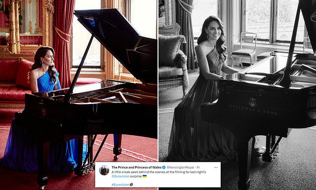DailyMailUK's tweet photo. Windsor's Crimson Drawing Room was the perfect backdrop for Princess of Wales Eurovision surprise https://t.co/EldTc3RWSE https://t.co/Gw568TWkZ6