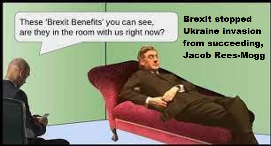 .

Jacob Rees-Mogg says that Brexit prevented Ukraine from losing the war to Russia

#BrexitBrokeBritain #BrexitReality #brexithasfailed #BrexitInquiry #GeneralElectionN0W #GeneralElectionNow #IStandWithUkraine #ToryLies #ToryBrexitDisaster #ToryLiars 

.

quora.com/Jacob-Rees-Mog…