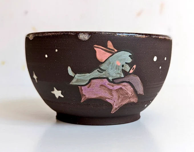 I switched the inside glaze from white to pink-ish on the bat bowls 
