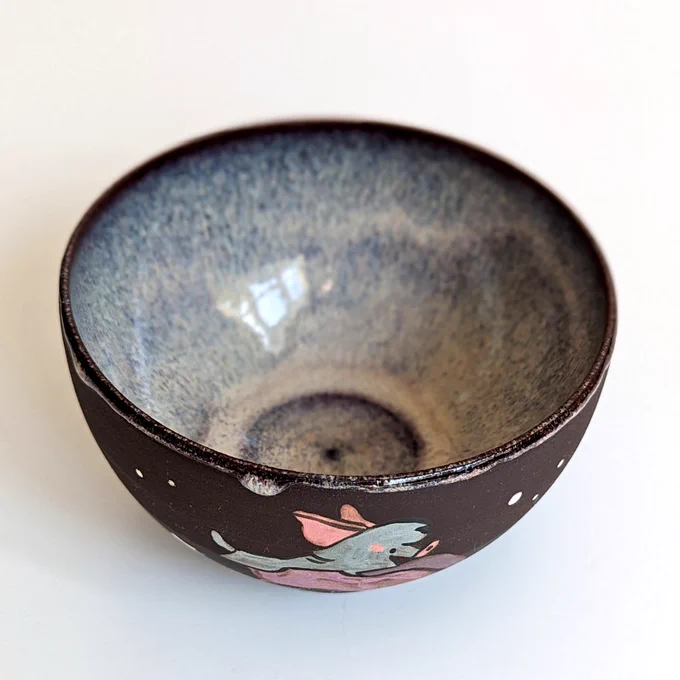 I switched the inside glaze from white to pink-ish on the bat bowls 