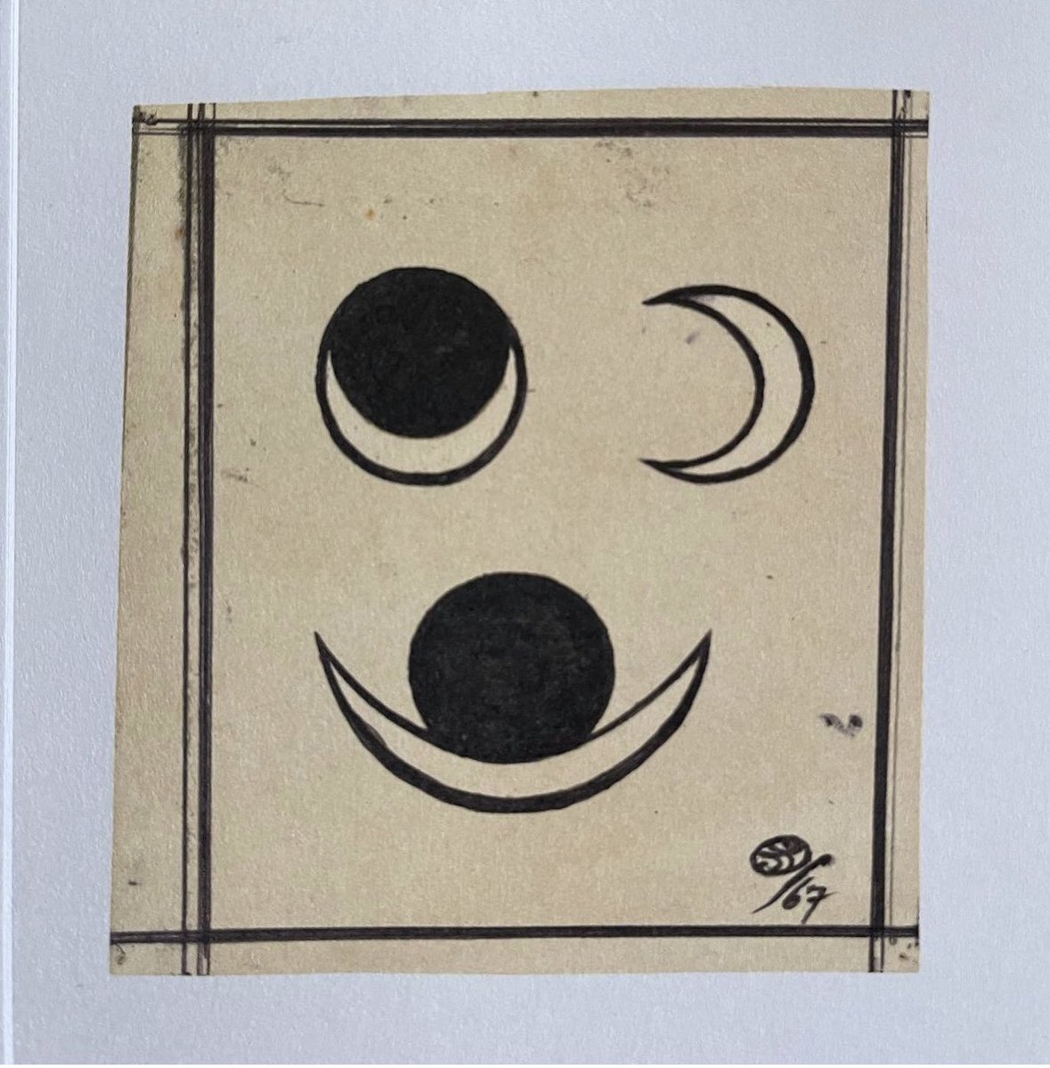 kostisvelonis's tweet photo. Ithell Colquhoun, Moon image from unpublished typescrift “Blue Anoubis” , 1967
Ink on paper
12 x 10.5 cm
#IthellColquhoun #BlueAnoubis #Cybele https://t.co/4mqjEYgRq6
